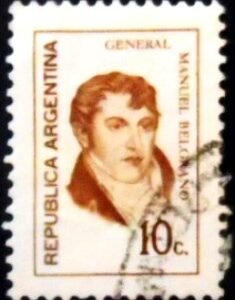 Selo postal da Argentina de 1973 Manuel Belgrano 10 U sev
