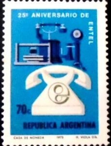 Selo postal da Argentina de 1973 25th ann. of ENTEL M