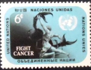 Selo postal das Nações Unidas Nova Iorque de 1970 Fight Cancer 6 M