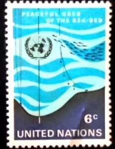 Selo postal Nações Unidas Nova Iorque de 1971 School of Fish and Underwater Research N