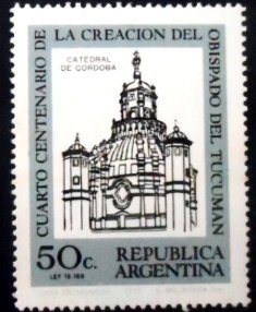 Selo postal da Argentina de 1970 Cathedral Córdoba N