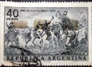 Selo postal da Argentina de 1968 Battle of Maipu U