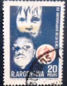 Selo postal da Argentina de 1968 World Health Organization (W.H.O.) U