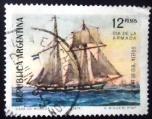 Selo postal da Argentina de 1976 Schooner "Rio de La Plata" U