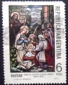 Selo postal da Argentina de 1975 Stained Glass of the Church of Nueva Pompeya U
