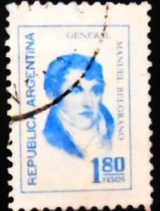 Selo postal da Argentina de 1975 General Manuel Belgrano 1.80 U sev