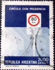 Selo postal da Argentina de 1981 Drive with caution U