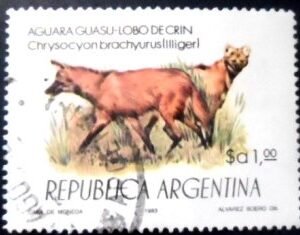 Selo postal da Argentina de 1983 Maned Wolf U