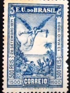 Selo postal do Brasil de 1900 Abolição da Escravatura N