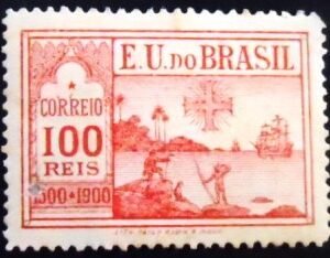 Selo postal do Brasil de 1900 4º Centenário Descobrimento do Brasil 100 N