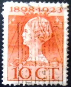 Selo postal da Holanda de 1923 Queen Wilhelmina Commemoration of 25 year Reign 10 D U
