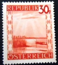 Selo postal da Áustria de 1947 Neusiedler Lake N