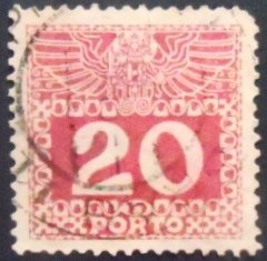 Selo postal da Áustria de 1908 Imperial coat of arms & digit 20 U P sev