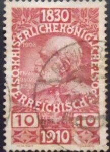 Selo postal da Áustria de 1910 Emperor Franz Joseph 10 U
