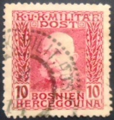 Selo postal da Bósnia e Herzegovina de 1912 Emperor Franz Joseph I 10 U