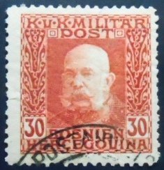 Selo postal da Bósnia e Herzegovina de 1912 Emperor Franz Joseph I 30 U