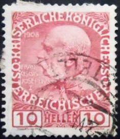 Selo postal Áustria 1913 Emperor Franz Joseph 10 U sev