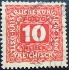 Selo postal da Áustria de 1916 Digit in Octagon 10 PB U
