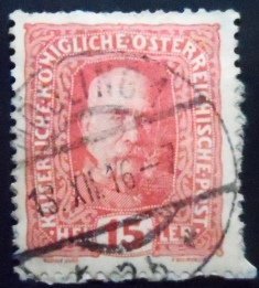 Selo postal da Áustria de 1916 Emperor Franz Joseph 15 U