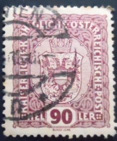 Selo postal da Áustria de 1916 Coat of Arms 90 U sev