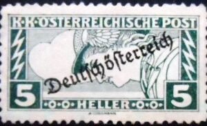 Selo postal da Áustria de 1919 Mercurius 5 M