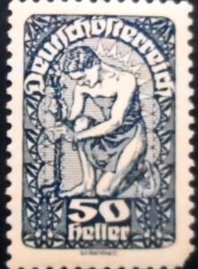 Selo postal da Áustria de 1919 Coat of Arms and Allegory 50 N