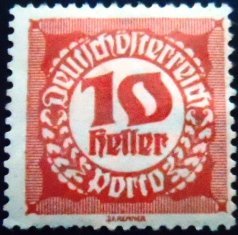 Selo postal da Áustria de 1920 Digit in circle 10 N