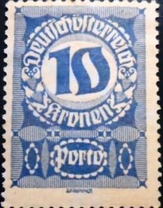Selo postal da Áustria de 1920 Digit in circle 10 N