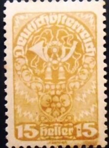Selo postal da Áustria de 1920 Posthorn 15 N sev