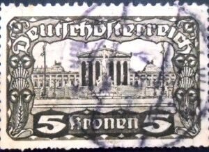 Selo postal da Áustria de 1920 Parliament building 5 U