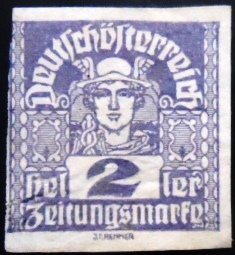 Selo postal da Áustria de 1920 Mercurius 2 N