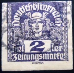 Selo postal da Áustria de 1920 Mercurius 2 U