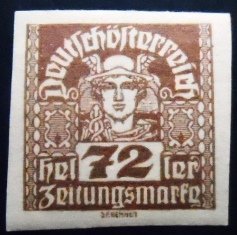 Selo postal da Áustria de 1921 Mercury 72 M
