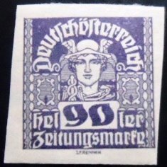 Selo postal da Áustria de 1921 Mercury 90 M