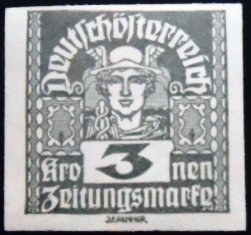 Selo postal da Áustria de 1921 Mercury 3 N sev