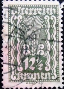 Selo postal da Áustria de 1922 Symbolism Ear of Corn 12½ U