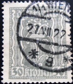 Selo postal da Áustria de 1922 Symbolism hammer & tongs 30 U