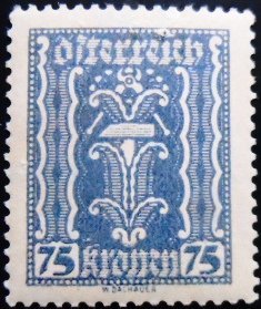 Selo postal da Áustria de 1922 Symbolism hammer & tongs 75 N