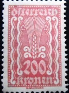 Selo postal da Áustria de 1922 Symbolism Ear of Corn 200 M