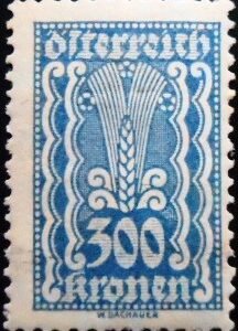 Selo postal da Áustria de 1922 Ear of Corn 300 N