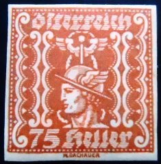 Selo postal da Áustria de 1922 Mercury 75 M