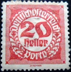 Selo postal da Áustria de 1920 Digit in circle 20 N