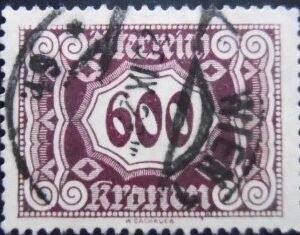 Selo postal da Áustria de 1923 Digit in decagon 600 U