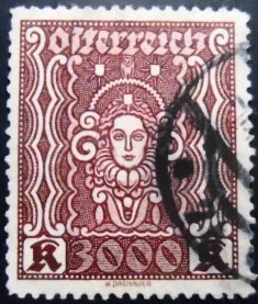 Selo postal da Áustria de 1923 Woman's portrait 3000 U AI