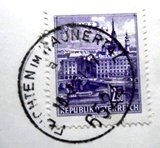 Fragmento com selo postal da Áustria de 1962 Danube Bridge U y 1