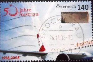 Selo postal da Áustria de 2008 Austrian Airlines U