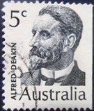 Selo postal da Austrália de 1969 Prime Minister Alfred Deakin 5 U Dr