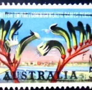 Selo postal da Austrália de 1962 View of Perth and Kangaroo Paw U