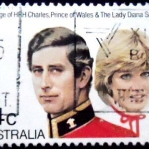 Selo postal da Austrália de 1981 Prince Charles and Lady Diana Spencer U