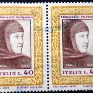Par de selos postais da Itália de 1974 Francesco Petrarch U PR